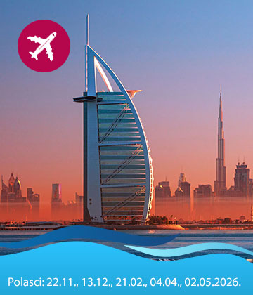 Tokom vašeg boravka u Dubai-u imate priliku da fakultativno posjetite neke od najvećih znamenitosti ovoga grada i okoline koje imamo u ponudi (sa doplatom): Burj Khalifa – najveća građevina na svijetu, neboder koji je sa antenom visok 828 metara, trebao se zvati Burj Dubai, ali je u čast šeika Khalifa al- Nahjana preimenovan u Burj Khalifa, neboder ima 160 spratova, sadrži oko 1.000 stanova, kancelarije na 40-ak spratova, Armanijev hotel i osmatračnicu na 124. Spratu.